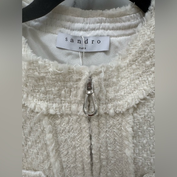SANDRO NWT Cream Tweed Short-Sleeve Mini Dress - Picture 6 of 8